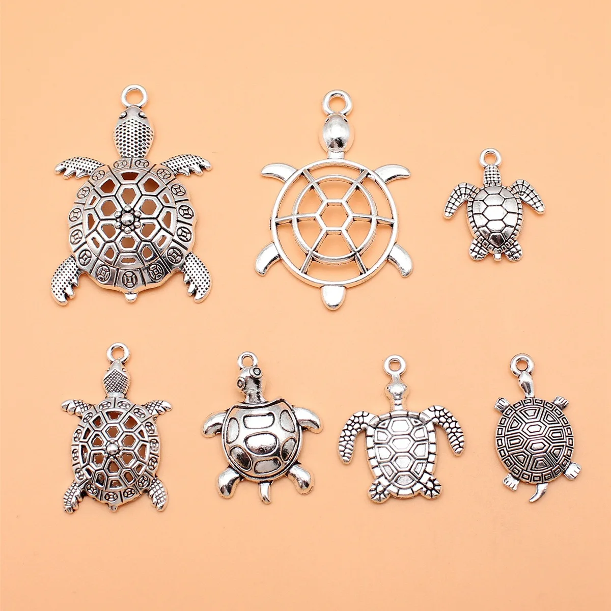 

7pcs Antique Silver Color Turtle Charms Collection For DIY Jewelry Making, 7 Styles, 1 of Each