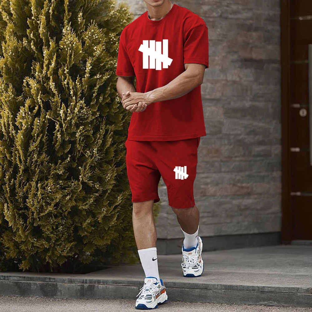 Man Summer Tracksuit Casual Short Sleeve Tops + Short Pants Sets Streetwear Men's Cotton T Shirt Short High-quality Sports Suits