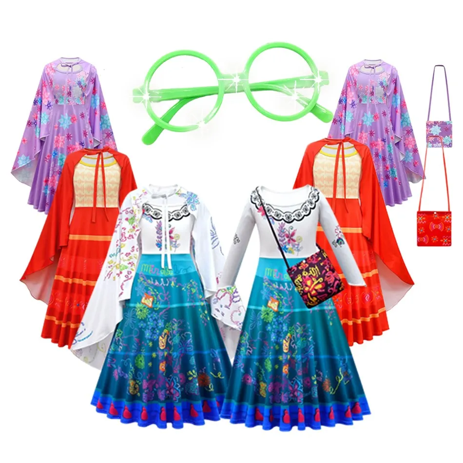 

Children Mirabel Dress Up Kids Encanto Party Printed Dress Little Girls Madrigal Casual Magic Gown Isabela Performance Vestidos