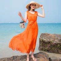 Vintage Summer 100% Real Silk Dress Women Clothes 2022 Ladies Boho Elegant Beach Maxi Dresses Evening Party Vestidos 8011