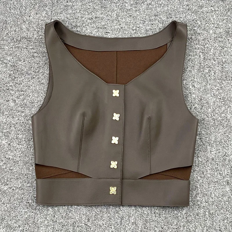 Genuine Sheepskin Leather Vests 2023 New Design 3 Colors Leather Gilets Women Fashion Sleeveless Tops TF5005