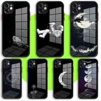 glass case for iphone 13 11 12 mini pro max xs xr x 7 8 6 plus se2 silicone cover black and white color airplane space moon