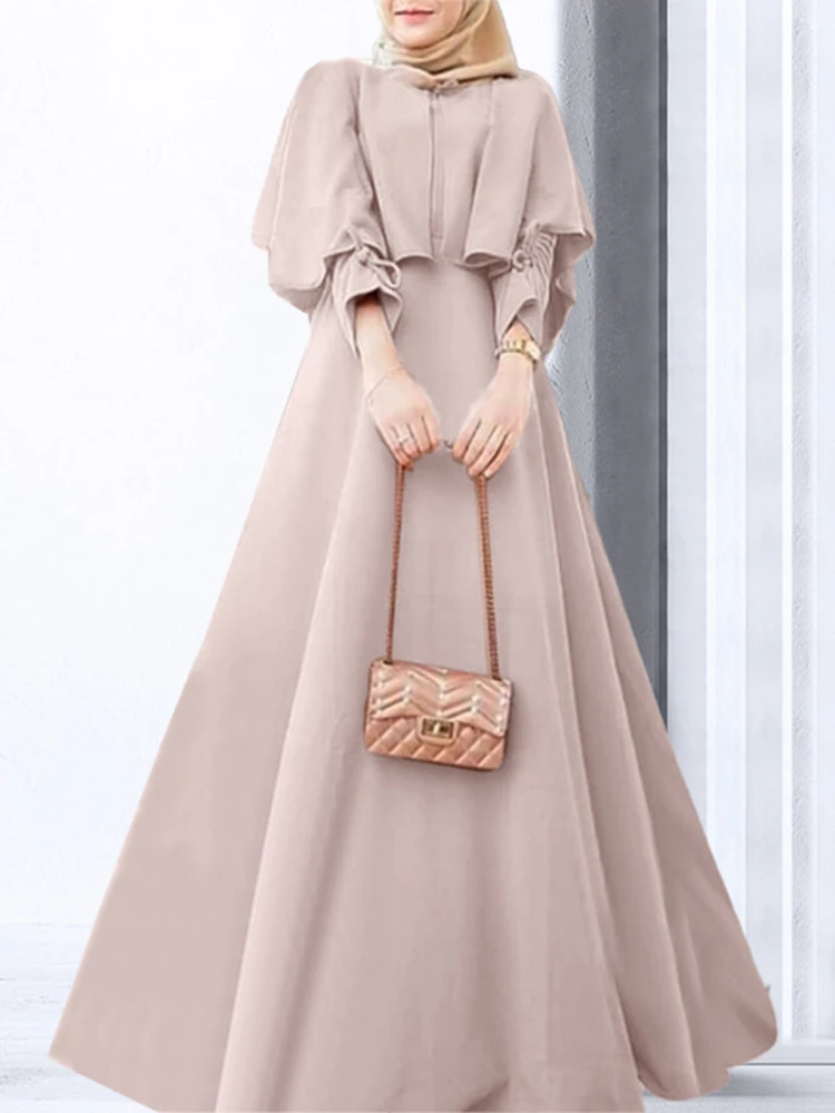 Винтажное мусульманское платье ZANZEA 2022, женское Макси-платье с длинным рукавом, Однотонный сарафан, женское платье большого размера, женские...