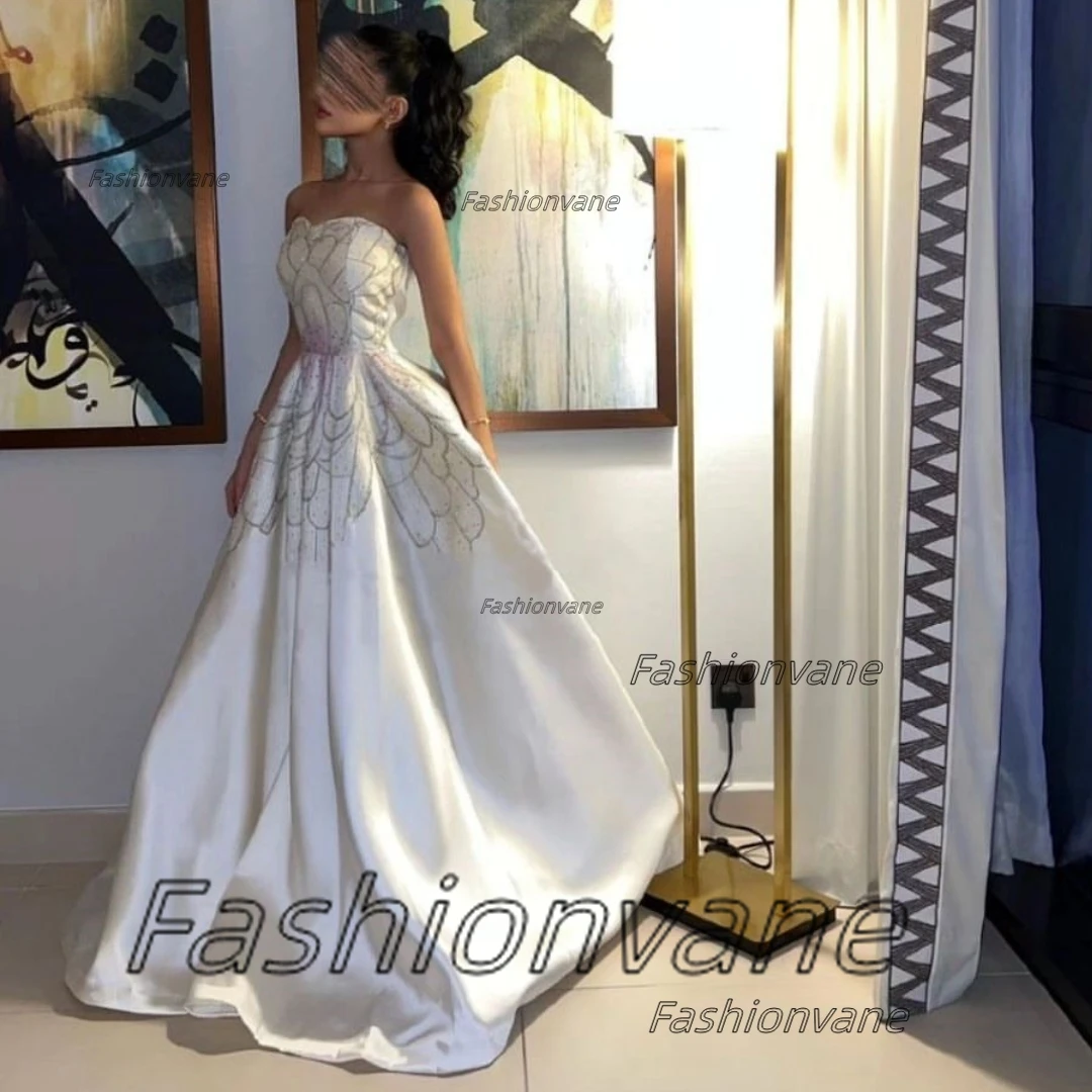 

Fashionvane Formal Occasion Women Wear Sweetheart Beaded Luxury Prom Dresses Ruched A Line Satin Evening Party Bride Wear Gowns