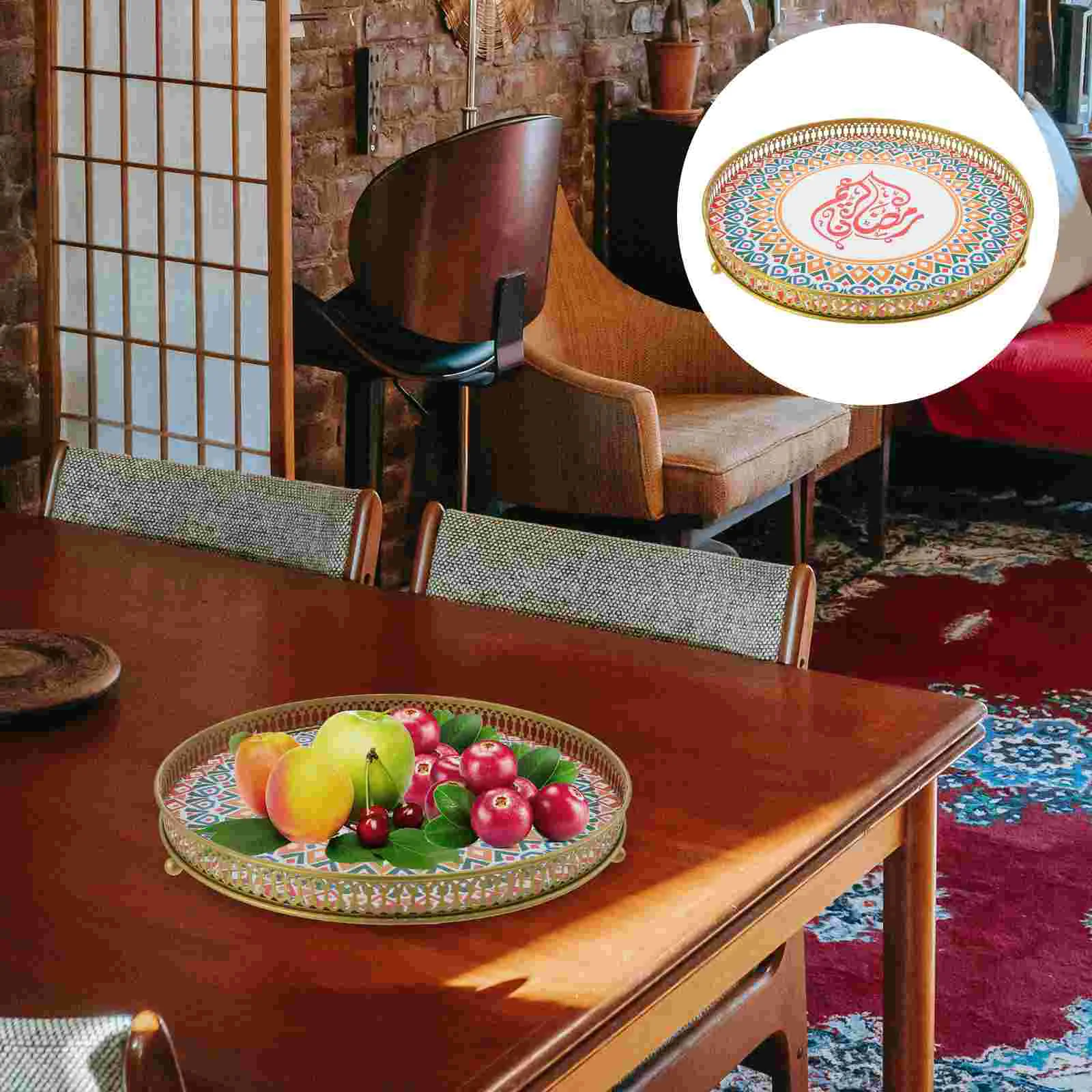 

Eid Fruit Plate Jewelry Tray Vintage Fruit Plate Organizer Eid Mubarak Snack Dish Retro Appertizer Dish Iron Ramadan Kareem Tray