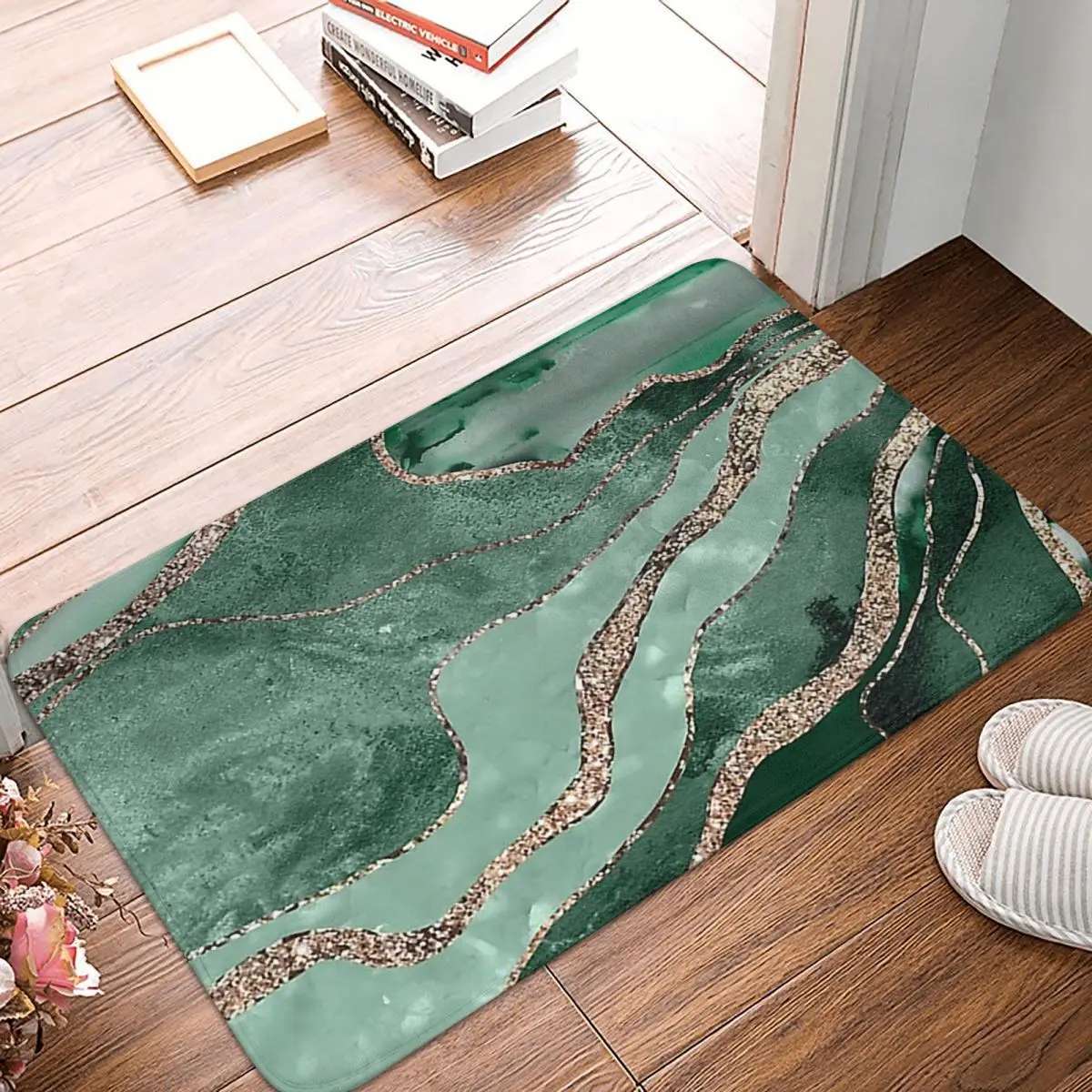 Изумрудный зеленый мраморный агат Золотой блестящий гламурный коврик