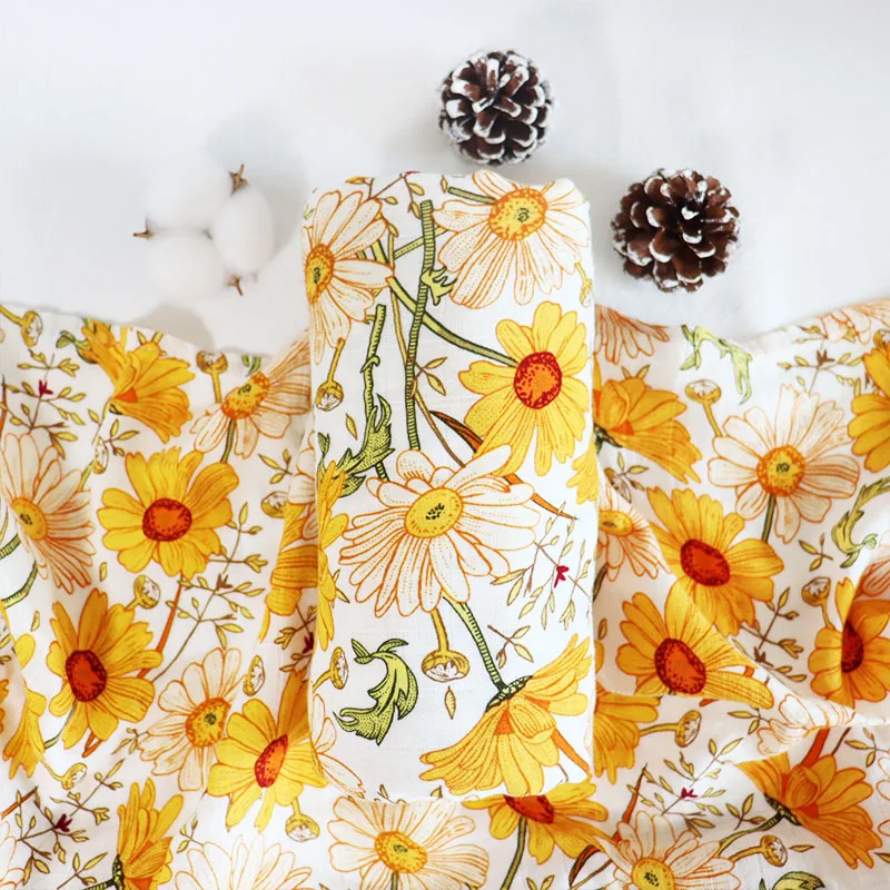 

Floral Muslin Blanket Cotton Baby Swaddle Bamboo Newborn Blanket Wrap for Baby Receiving Blanket Muslin Diapers Cloths 120x120cm