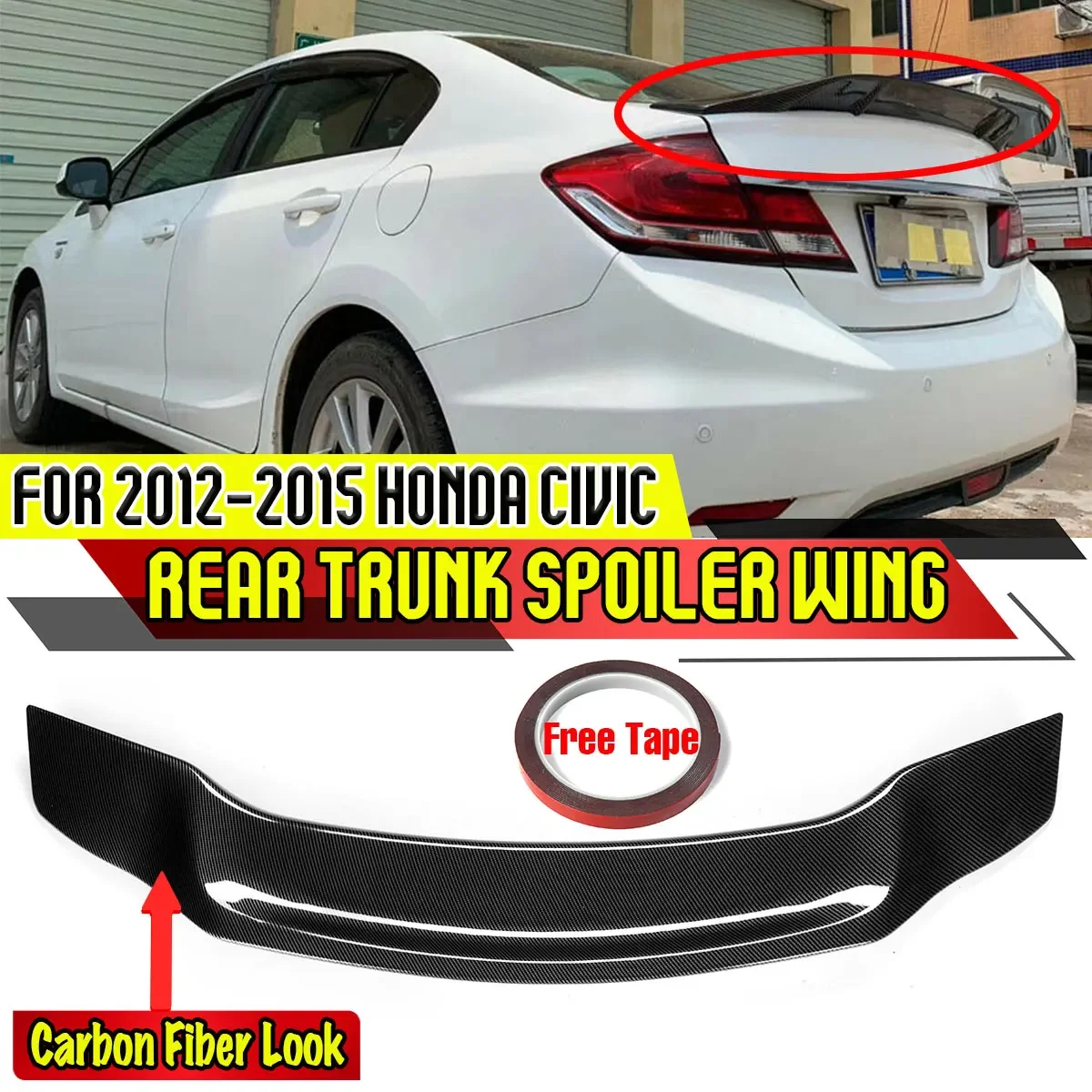 

ABS Car Rear Trunk Lip Boot Wing Extension R Style Rear Lip Spoiler For Honda for Civic 8th 2006-2011 9th Gen 2012-2015 Body Kit