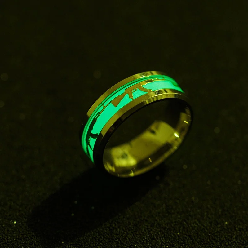 New Fashion Retro Luminous Stainless Steel CSGO AK47 Men's Ring Wedding Jewelry for Women Bijoux Rings Glow in the Dark
