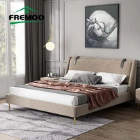 modern simple full upholstered linen platform bed light luxury bedroom furniture set queen bed master bedroom