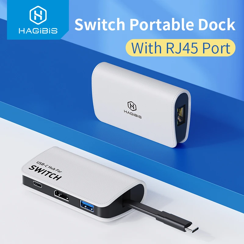 

Hagibis портативная док-станция для Nintendo Switch/OLED TV Dock Type-c к RJ45 Ethernet 4K HDMI-совместимая USB3.0 Hub PD док-станция