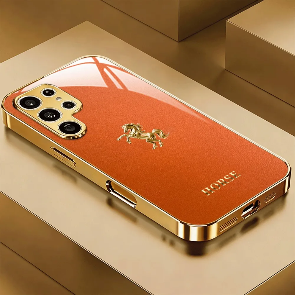 Фото Стеклянный чехол для телефона с дизайном Golden Leap Horse, подходит для Samsung Galaxy S26 S25 S24 S22 S21 S20 FE/Ultra/Plus, противоударная задняя крышка №4