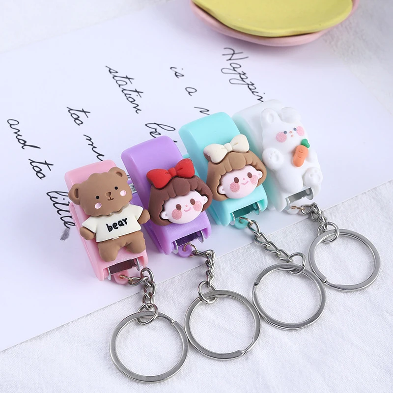 

Cute Cartoon Mini Stapler Key Chain Macaron Color Student Creative stapler Convenient Key Ring Pendant