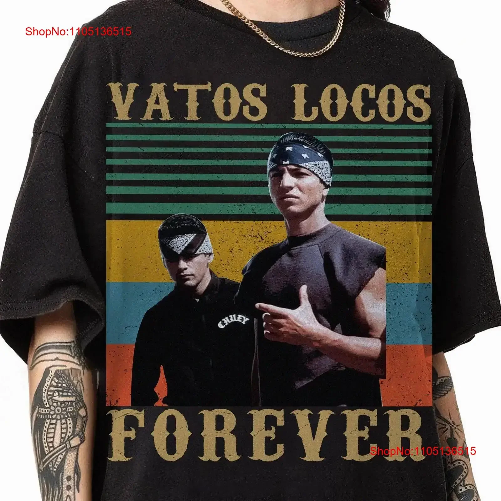 Фото Футболка Vatos Locos Forever в стиле ретро 90-х годов Miklo Paco Vintage Shi винтажная стираная модная мужская стильная растягивающаяся уличная одежда унисекс №1