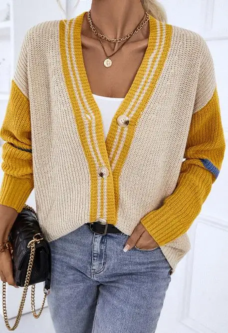 

Женский однобортный Кардиган, Повседневный свитер с V-образным вырезом, Осень-зима 2023