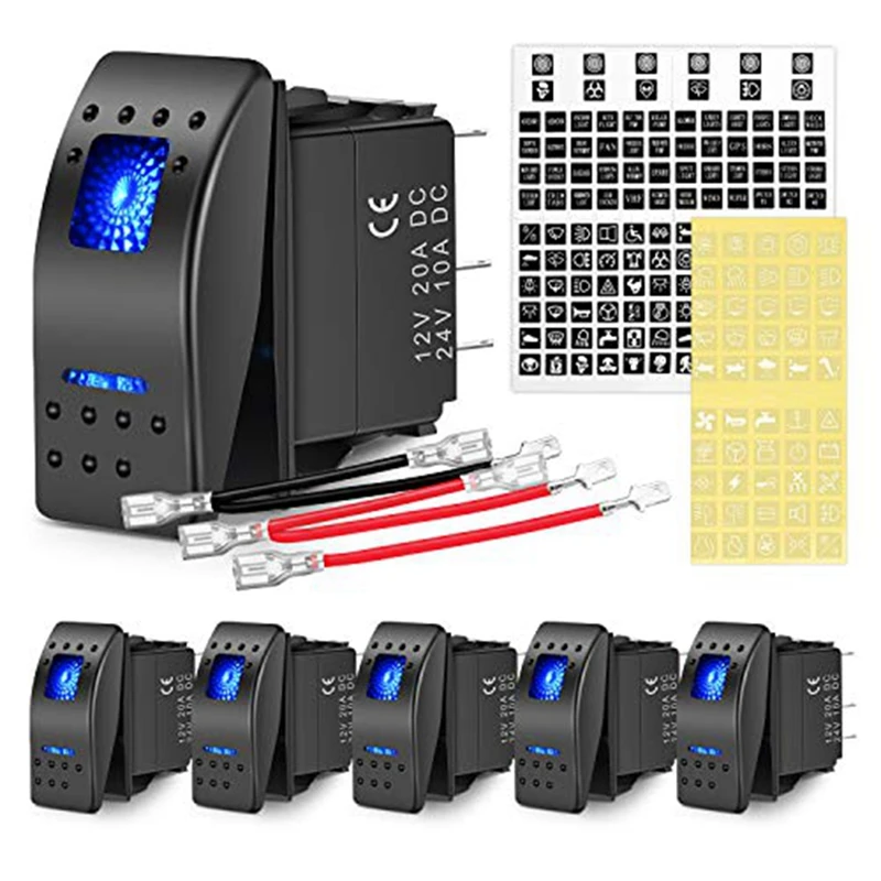 Фото 6 шт., 5-контактный Φ, 20A/12V 10A/24V переключатель для яхты 5P ABS + металл для грузовиков, лодок, автомобилей и мотоциклов №1
