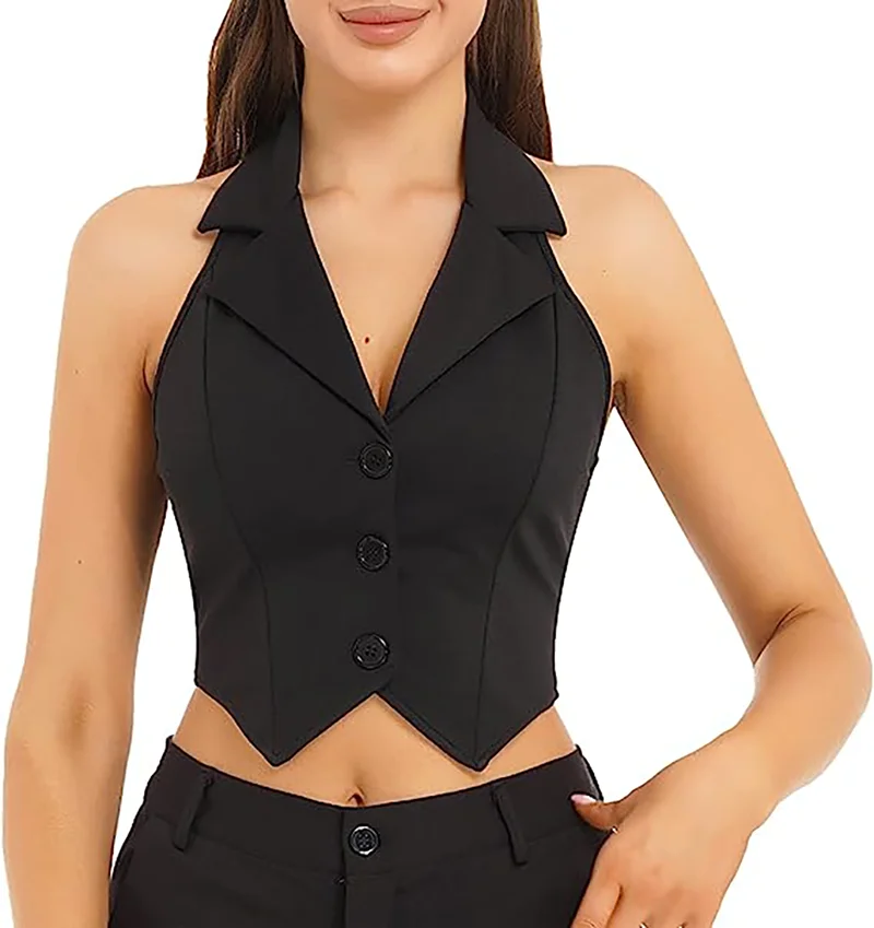 

Slim V-neck Women's Short Vest for Spring and Summer New in Jackets Waistcoat External Clothes Coats Clothing