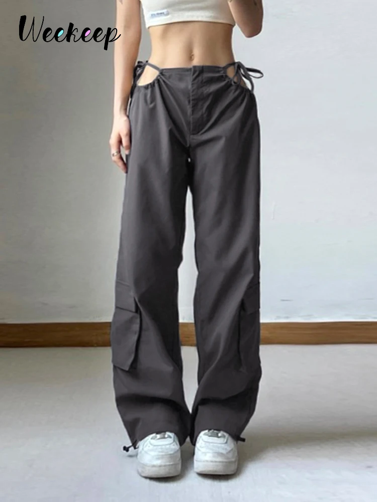 Женские брюки-карго Weekeep повседневные брюки цвета хаки с завязками на завязках и