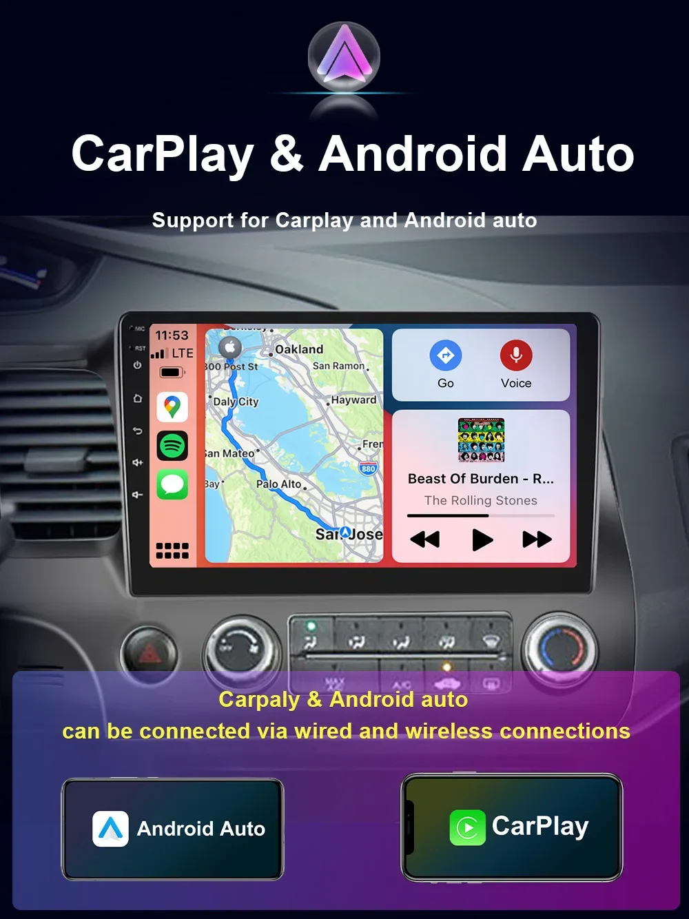 Для Honda civic 2005-2012 Автомобильный Android 13 мультимедийный Carplay GPS AI голосовая навигация