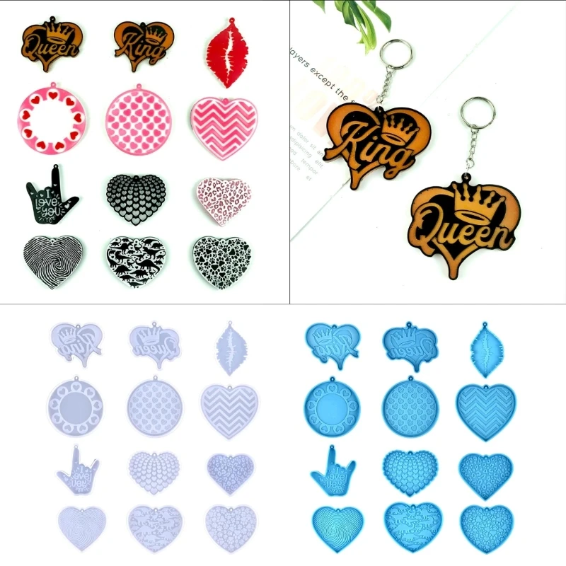 

12 Pieces Pendant Mold Clay Molds Valentines Day Series Keychain Moulds Silicone Material DIY Gift for Hand Making Lover Y08E