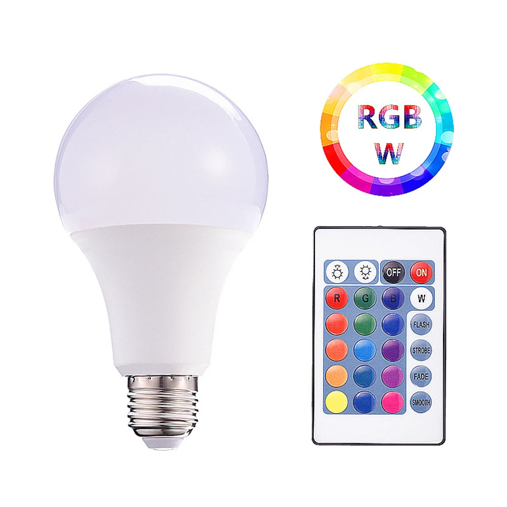 

220V E27 RGB LED Bulb Lights 5W 10W 15W RGBWW Light 110V LED Lampada Changeable Colorful RGBW LED Lamp With IR Remote Control