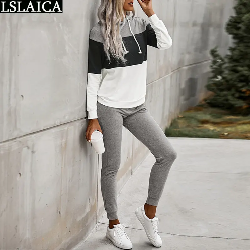 

Women Set New Elegant Tops And Pants Sweatshirt Fitness Chic Trousers Suits 2022 Clothing Sets Casual Free Shipping Colorblock