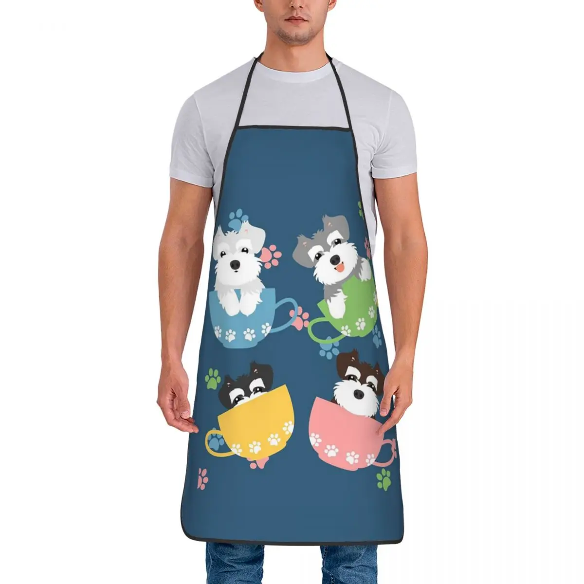 Симпатичная чайная чашка миниатюрный шнауцер щенки-синие фартуки шеф-повар