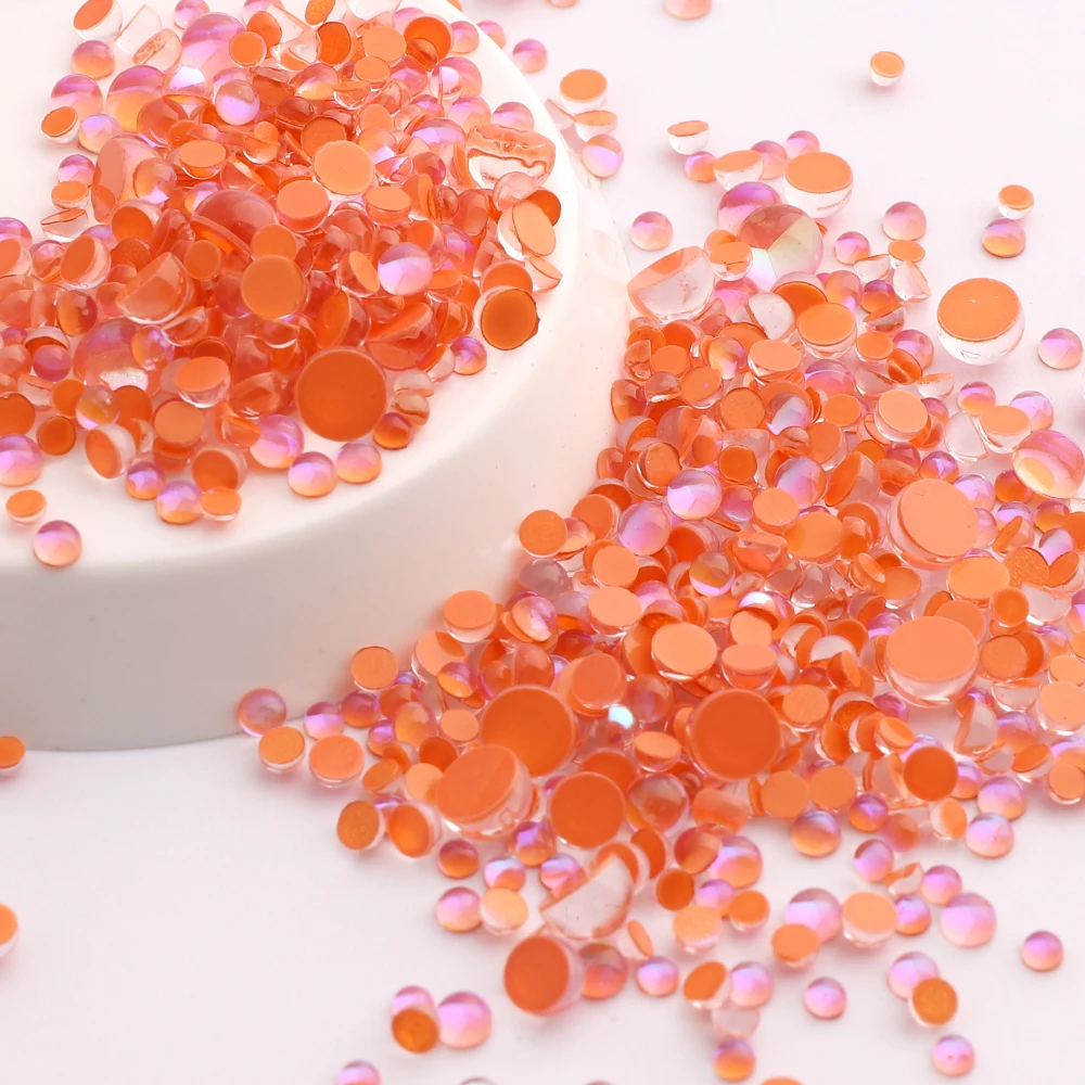 1440Pcs Mocha Orange Mermaid Round Glass Crystal Beads Flatback 3D Nail Art Rhinestones Nail Accessories for Nail Decoration