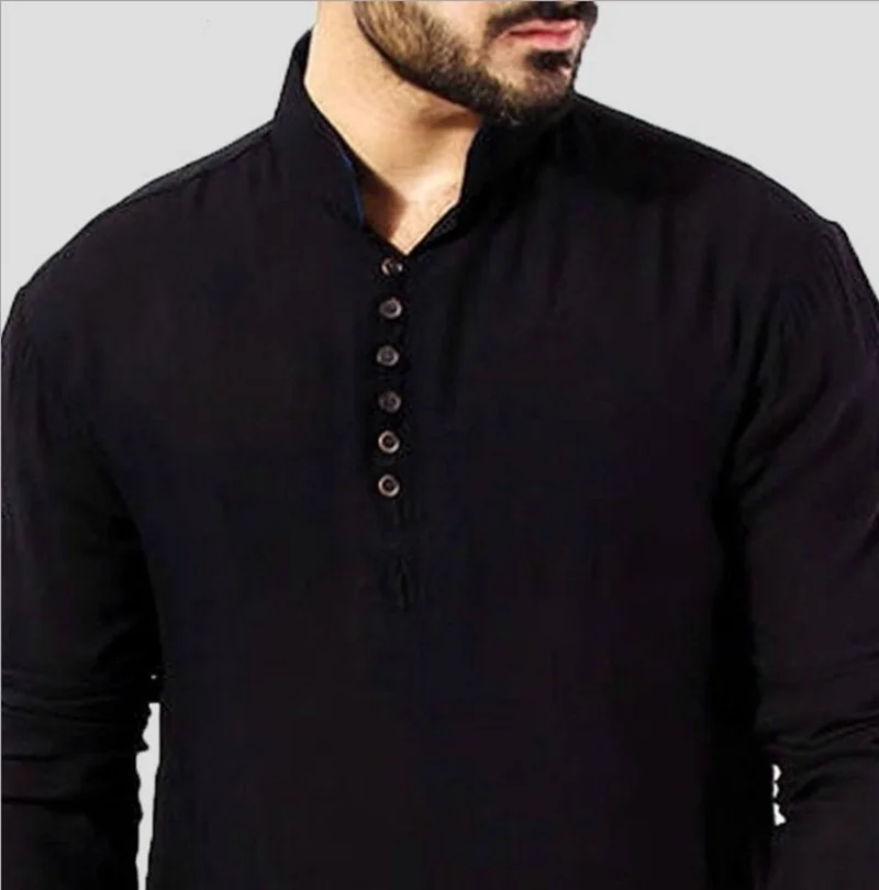 Solid Color Arabian Kaftan Men Shirt Muslim Fashion Simple Long Islamic Clothing Qamis Homme Roupas Masculinas Abayat Kurta Men