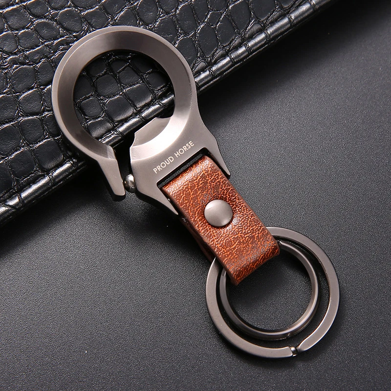

High Quality Metal Leather Combination Keychain Men's Waist Hanging CAR Double Ring Key Chain Key Ring Easy To Carry Around
