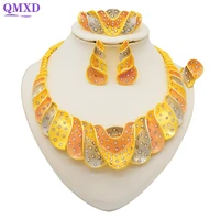 arabic dubai 24k gold jewelry set for women ethiopian african crystal necklace earrings italian bridal wedding accessories