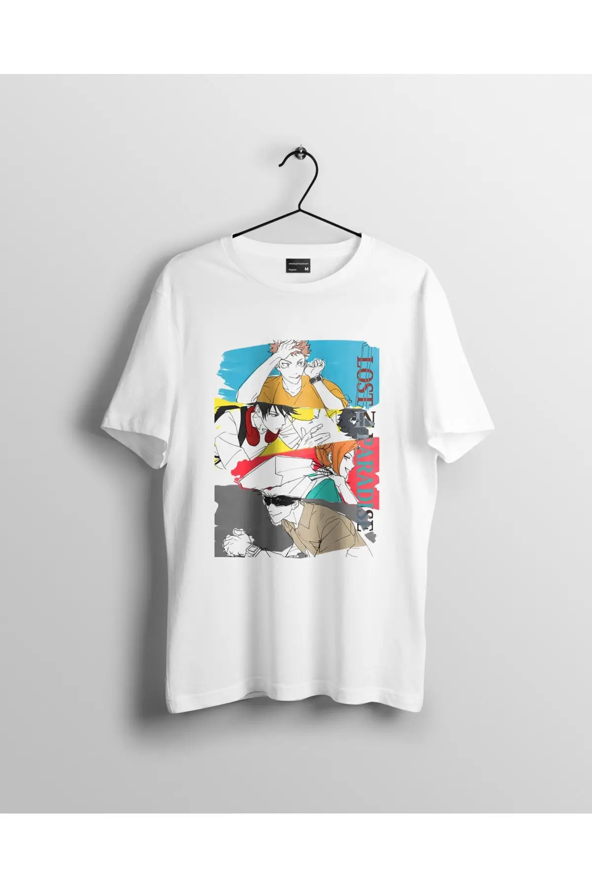 

Футболка унисекс с круглым вырезом, Модная белая аниме футболка из органической хлопчатобумажной ткани, юютсу кайсен, потерянный в Рая