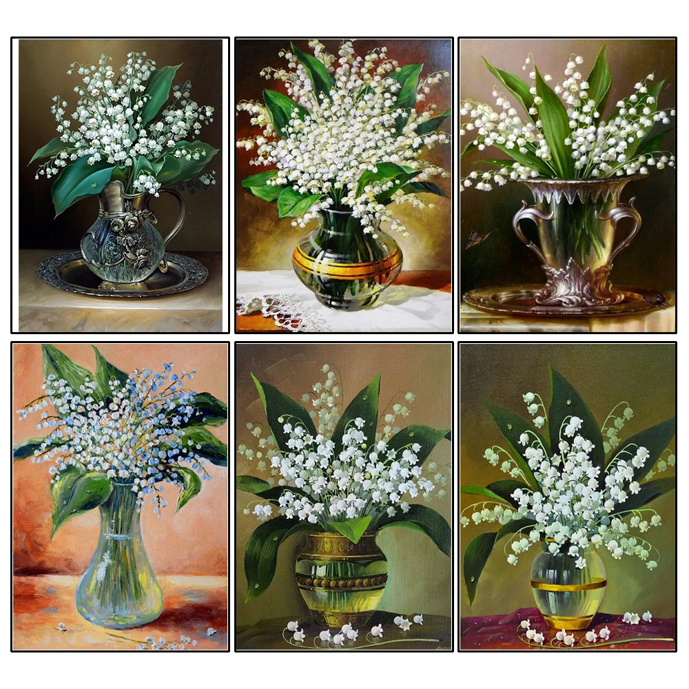 

Diamond Painting Lily Of The Valley Cross Stitch Kit Rhinestones 5D Diamond Embroidery Flower Mosaic Handicraft Home Decor