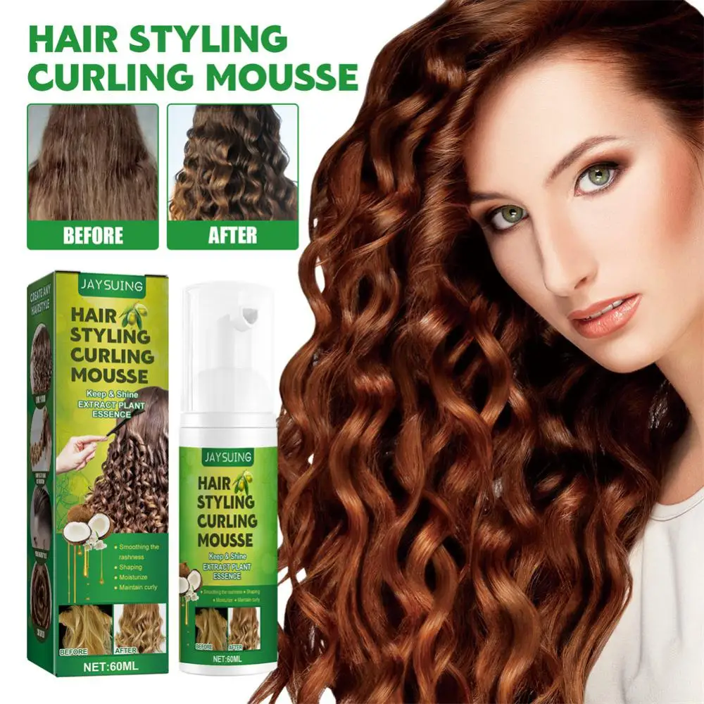 60ml Curly Hair Products Styling Cream Curl Enhancer Anti-Frizz Hair Curling Repairing Mousse For Natural Curls For Women