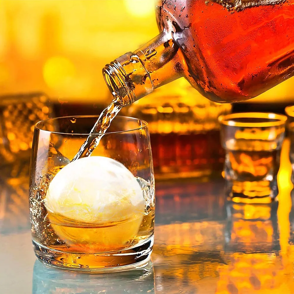 Лоток для льда черный силикон 6 сферических лотков изготовления виски с крышкой