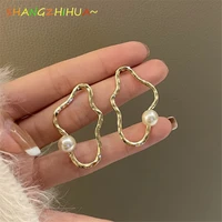2022 trend europe and america new irregular metal luxury pearl earrings for womens fashion unusual jewelry gift accessories
