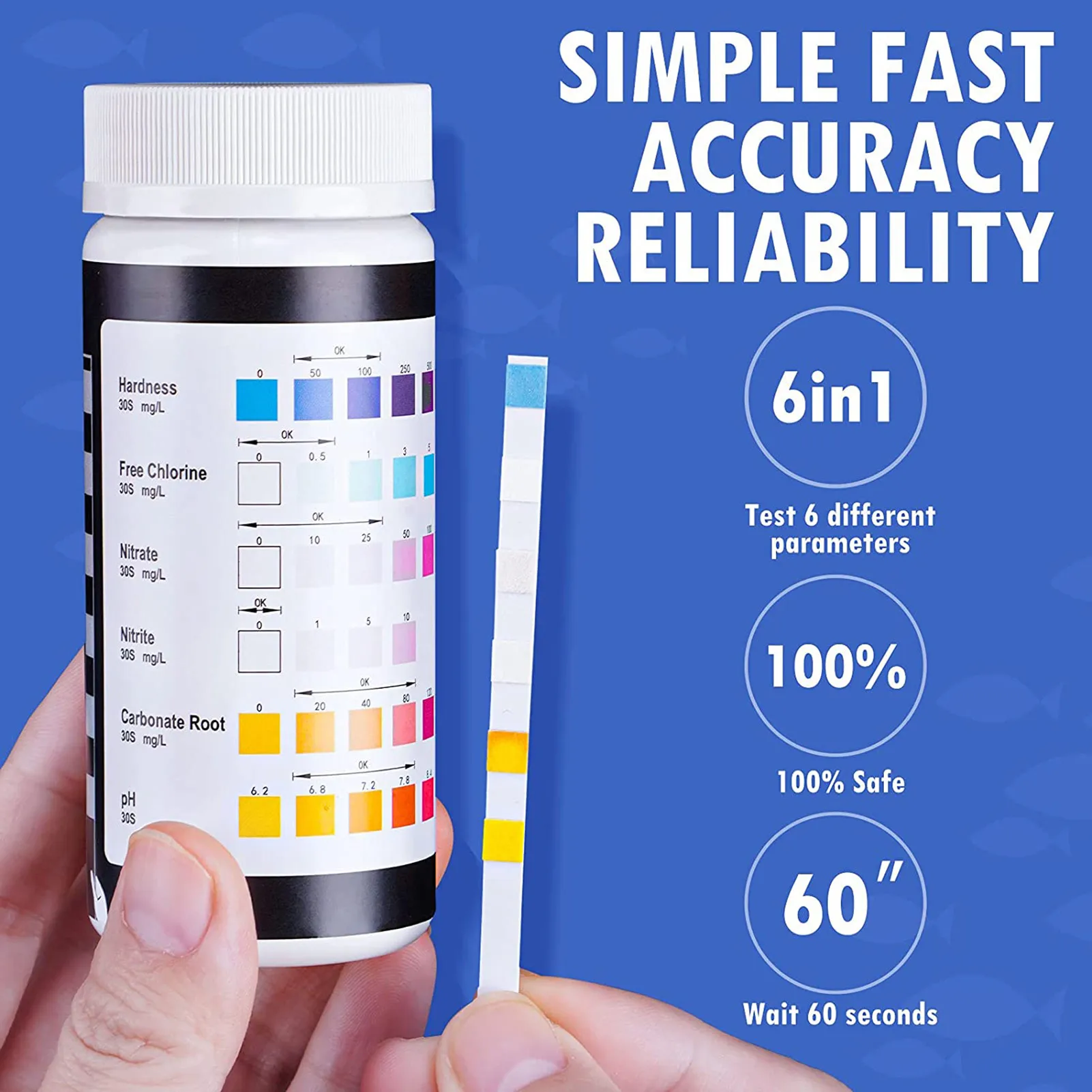 6 in 1 50 Strips Water Quality PH Tester Papers Water Aquarium Water Test Strips Nitrate Nitrite PH Hardness Tester