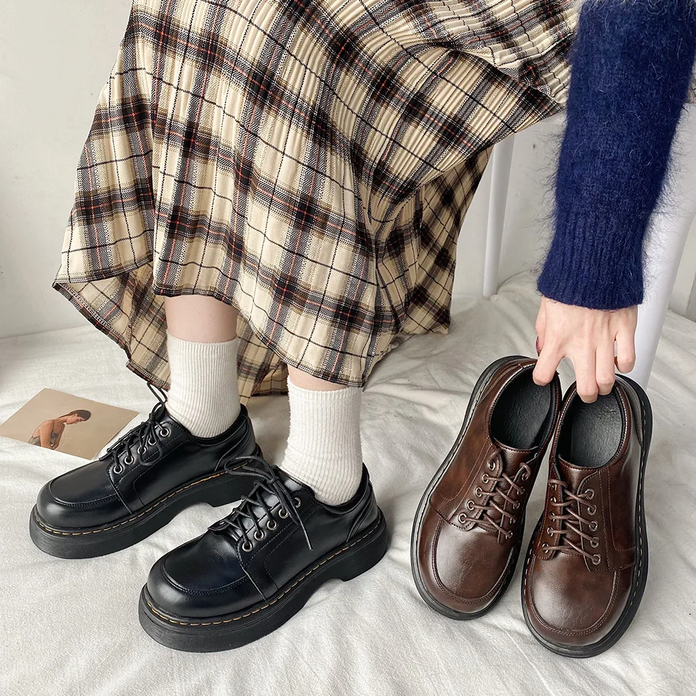 

Korean Shoes Shallow Mouth Female Footwear Clogs Platform British Style Oxfords Women's 2023 New Dress Creepers Summer Preppy