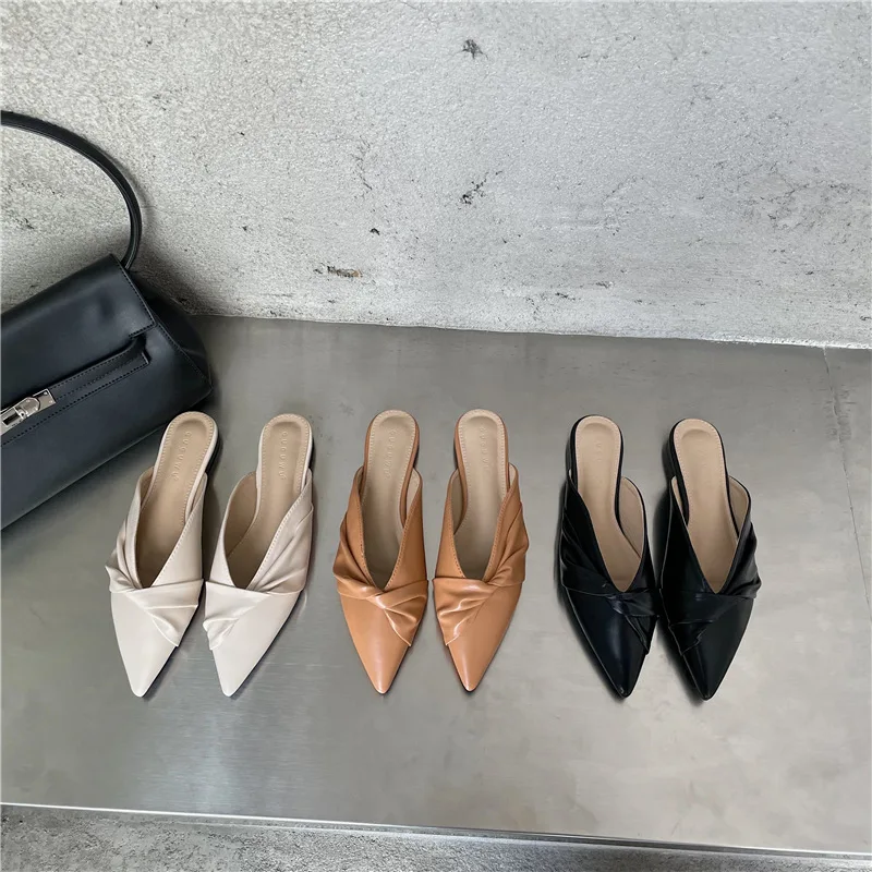 

Low Female Shoes Cover Toe Womens Slippers Outdoor Luxury Slides Mules Sexy Shallow 2022 Designer Summer Pointed Hoof Heels Rubb