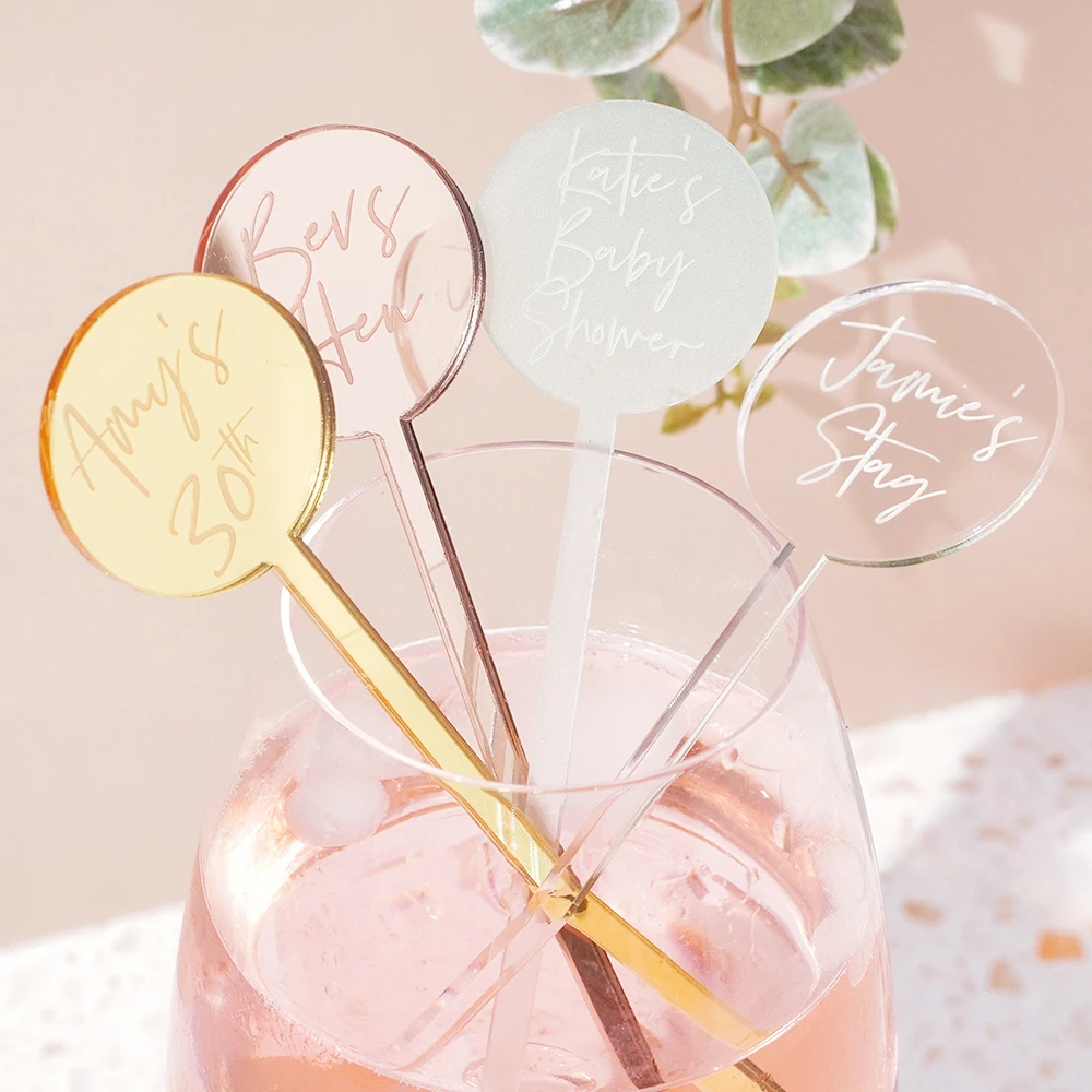 20Pcs Personalized Stir Sticks Acrylic Drink Stirrers Custom Wedding Birthday Drink Party Picks Engraved Swizzle Stick