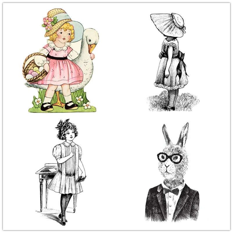

2022 New 8x10 Retro Easter Clear Stamps Girls Stamps Child Bunny Lady Tailor Card Crafts No Metal Cutting Dies Scrapbooking