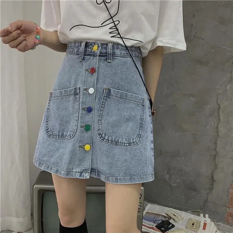 

Korean Style High Waist Denim Short Skirt A-line Skirt Skirt Women's Stylish Skirts Woman Fashion 2022 Retro Clothes Y2k Lolita