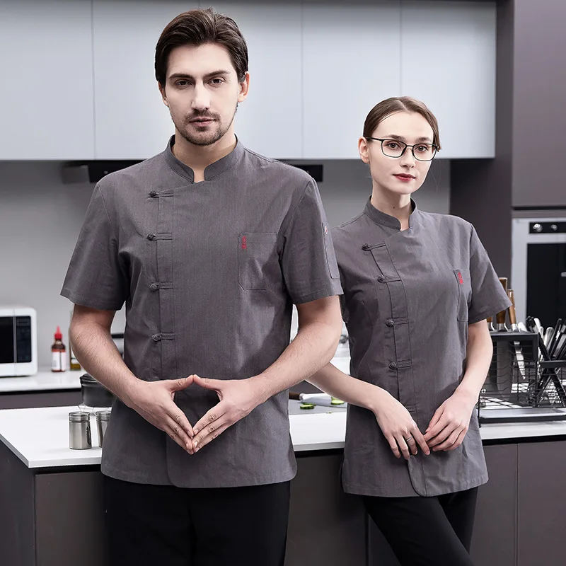 

Short Sleeve Master Chef Uniform Shirt Men and Women Catering Restaurant Hotel Kitchen Jacket Bakery Cafe Waiter Cook Coat
