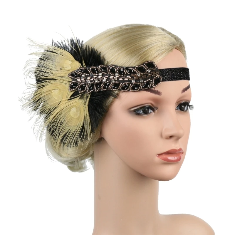 

Eye-catching Rhinestone&Feather Hair Hoop Bohemia Style Headband Wedding Party Bride Hair Styling Photoshoots Headwear