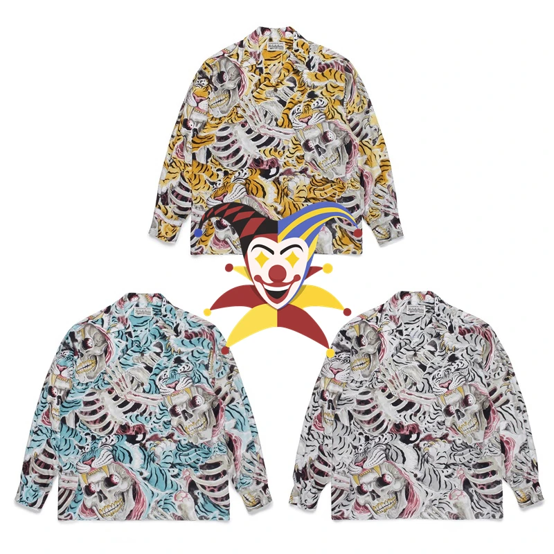 

Гавайская рубашка с длинным рукавом и принтом тотемного черепа Марии и тигра