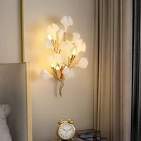 gold white leaves design new modern wall lights living study room bedroom bedside aisle hotel villa lamp indoor lighting fixture
