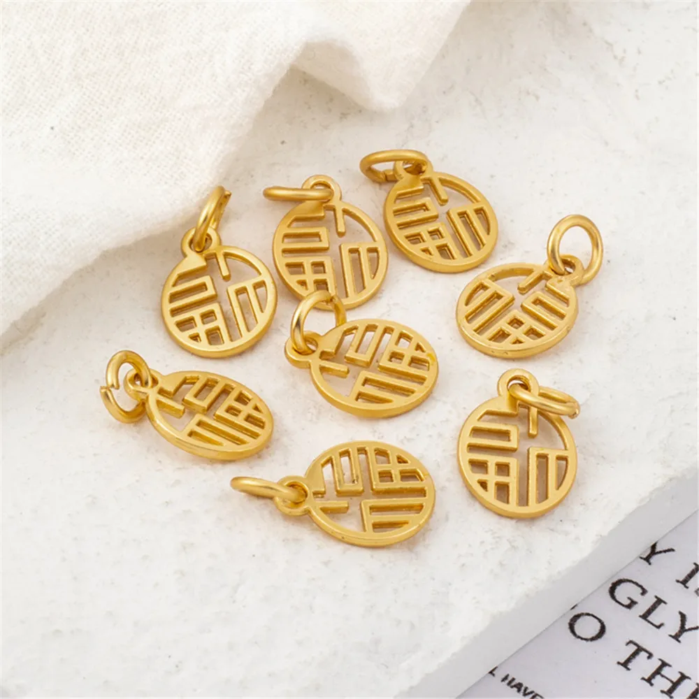 

18K cast copper-clad gold dumb Jinsha gold double-sided hollowed out 10mm caifuxi pendant DIY jewelry pendant