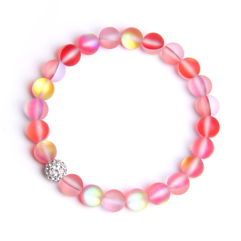 Блестящий серый браслет с лунным камнем 8 мм разноцветный подвеской ручной