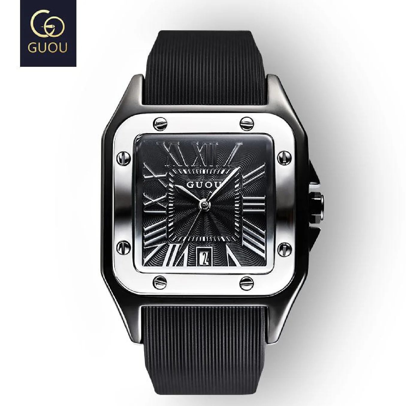 

Fashion Guou Top Brand Men's Watches Luxury Wristwatches Rubber Silicon Dress Watch Man Square Quartz Clocks