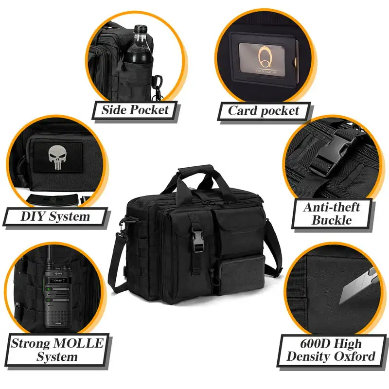 Exquisite Khaki 15.6 inch Tactical Laptop Bag for Men, Business Outdoor Oxford Handbag A4 Document Shoulder Messenger, Briefcase